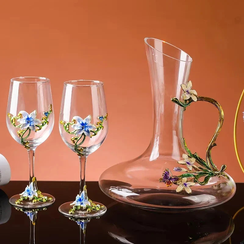 Enamel carved red wine glass