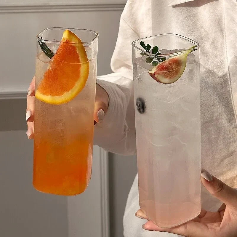 Minimalist Square Glass Cup, Household Transparent Drinking Cup Summer Juice Cup Cold Beverage Cup Instagram-Style Milk Cup Gift