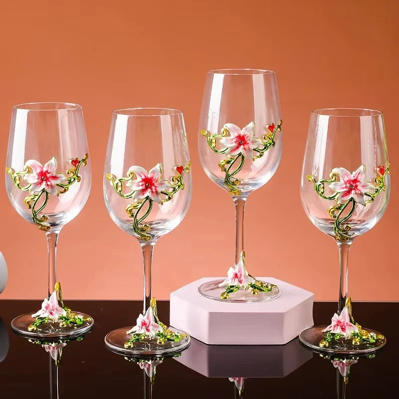 Enamel carved red wine glass