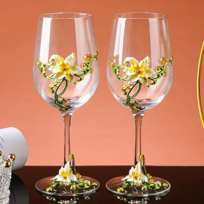 Enamel carved red wine glass