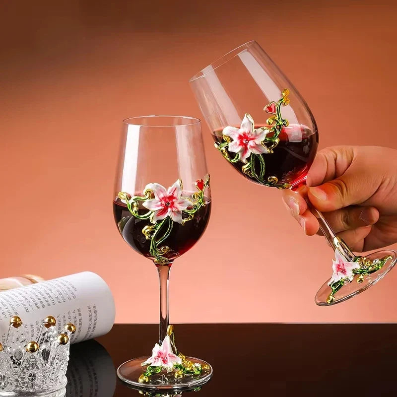 Enamel carved red wine glass