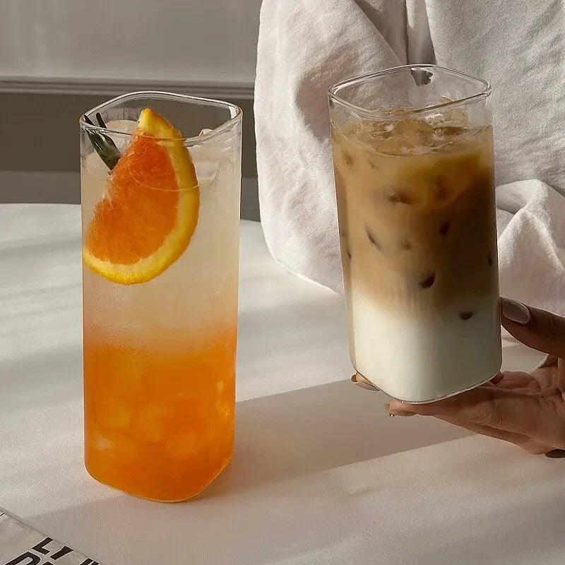 Minimalist Square Glass Cup, Household Transparent Drinking Cup Summer Juice Cup Cold Beverage Cup Instagram-Style Milk Cup Gift