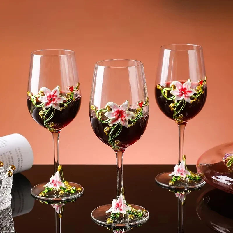 Enamel carved red wine glass