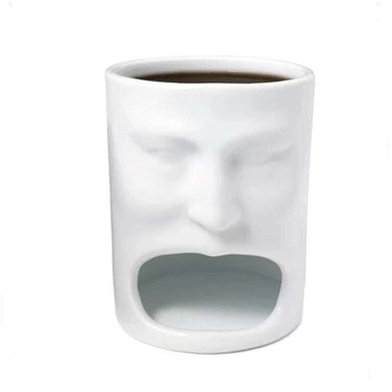 Face Design Ceramic Mug with Biscuit Pocket Holder