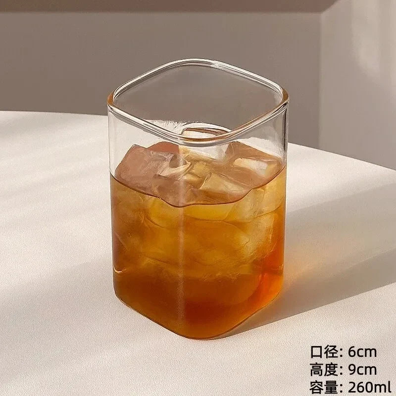 Minimalist Square Glass Cup, Household Transparent Drinking Cup Summer Juice Cup Cold Beverage Cup Instagram-Style Milk Cup Gift